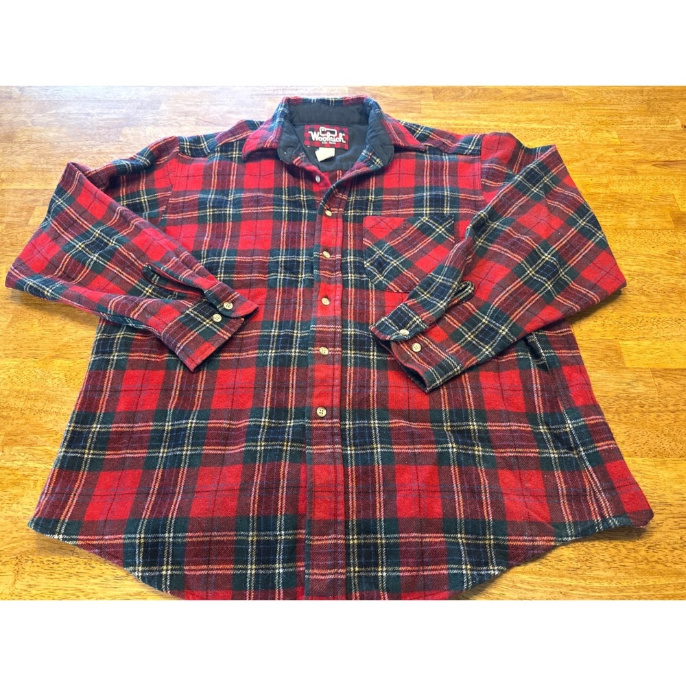 Woolrich Mens Red Black Plaid Flannel Button Down Shirt Long Sleeve L